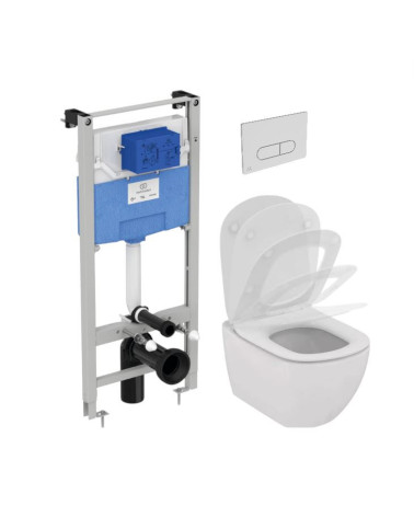 Ideal Standard Tesi "AquaBlade" pakabinamo klozeto komplektas 3in1 (Rėmas, mygtukas, klozetas)