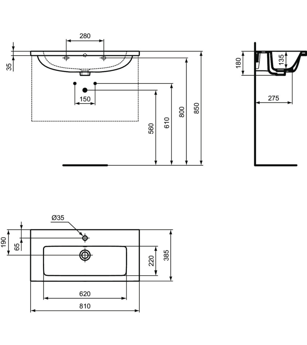 Ideal Standard i.life S praustuvas montuojamas ant spintelės 81 cm (810x 385x180 mm), baltas, T458901