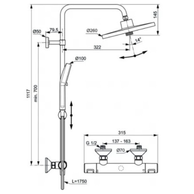 Ideal Standard Ceratherm T25+ (A7210AA) termostatinė dušo sistema, pasirinkite spalvą