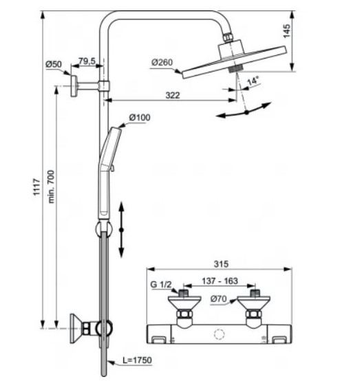 Ideal Standard Ceratherm T25+ (A7210AA) termostatinė dušo sistema, pasirinkite spalvą