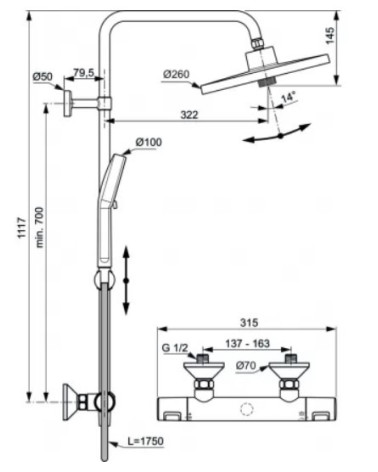 Ideal Standard Ceratherm T25+ (A7210AA) termostatinė dušo sistema, pasirinkite spalvą