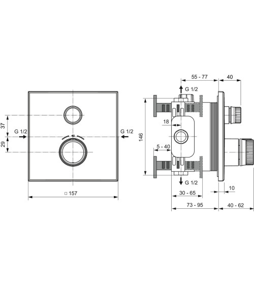 Ideal Standard Ceratherm Navigo Kit2 kvadratinis dušo/vonios maišytuvas, pasirenkama spalva