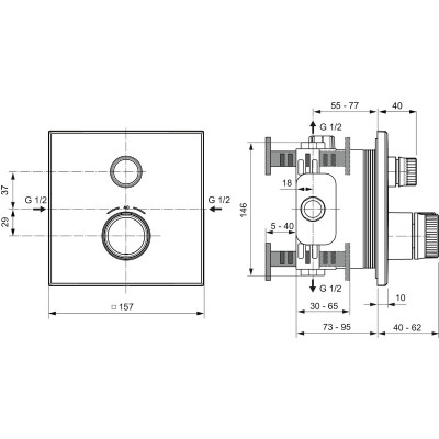 Ideal Standard Ceratherm Navigo Kit2 kvadratinis dušo/vonios maišytuvas, pasirenkama spalva