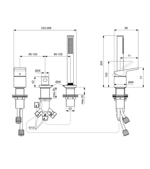 Ideal Standard Extra 3 dalių vonios maišytuvas, pasirenkama spalva