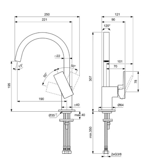 Ideal Standard Extra maišytuvas praustuvui, BD505, pasirenkama spalva