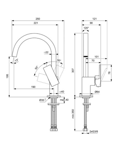 Ideal Standard Extra maišytuvas praustuvui, BD505, pasirenkama spalva