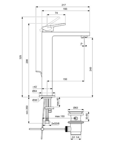 Ideal Standard Extra Vessel maišytuvas praustuvui su dugno vožtuvu, BD506, pasirenkama spalva