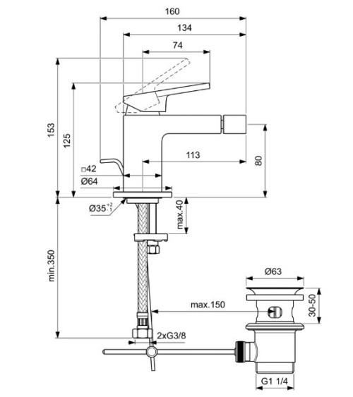 Ideal Standard Extra bide maišytuvas su dugno vožtuvu, BD511, pasirenkama spalva