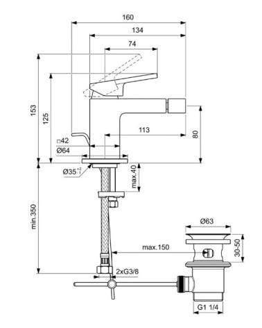 Ideal Standard Extra bide maišytuvas su dugno vožtuvu, BD511, pasirenkama spalva