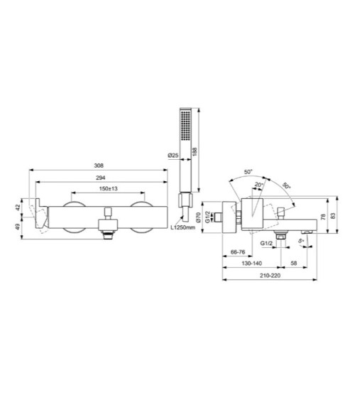 Ideal Standard Extra dušo/vonios maišytuvas su rankiniu dušeliu, BD514, pasirenkama spalva