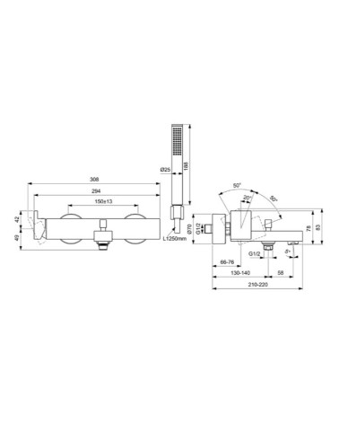 Ideal Standard Extra dušo/vonios maišytuvas su rankiniu dušeliu, BD514, pasirenkama spalva