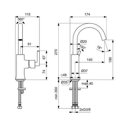 Ideal Standard Joy Neo Piccolo maišytuvas praustuvui, BD148, pasirenkama spalva