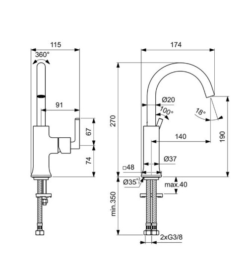 Ideal Standard Joy Neo Piccolo maišytuvas praustuvui, BD148, pasirenkama spalva