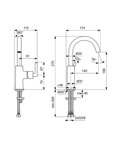 Ideal Standard Joy Neo Piccolo maišytuvas praustuvui, BD148, pasirenkama spalva