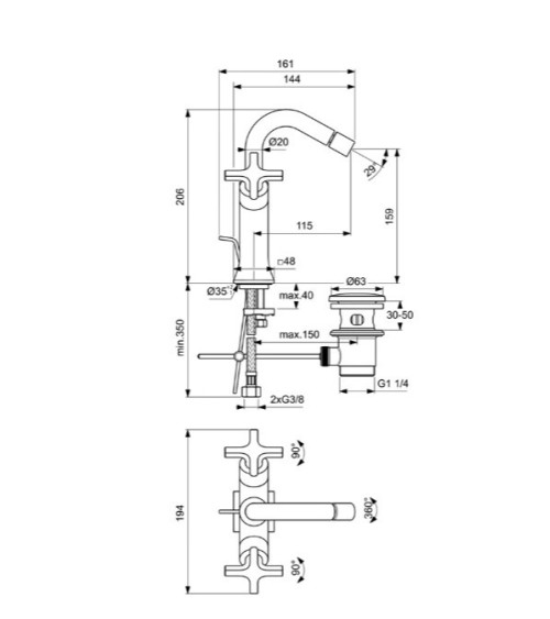 Ideal Standard Joy Neo bide maišytuvas su dugno vožtuvu, BD157, pasirenkama spalva