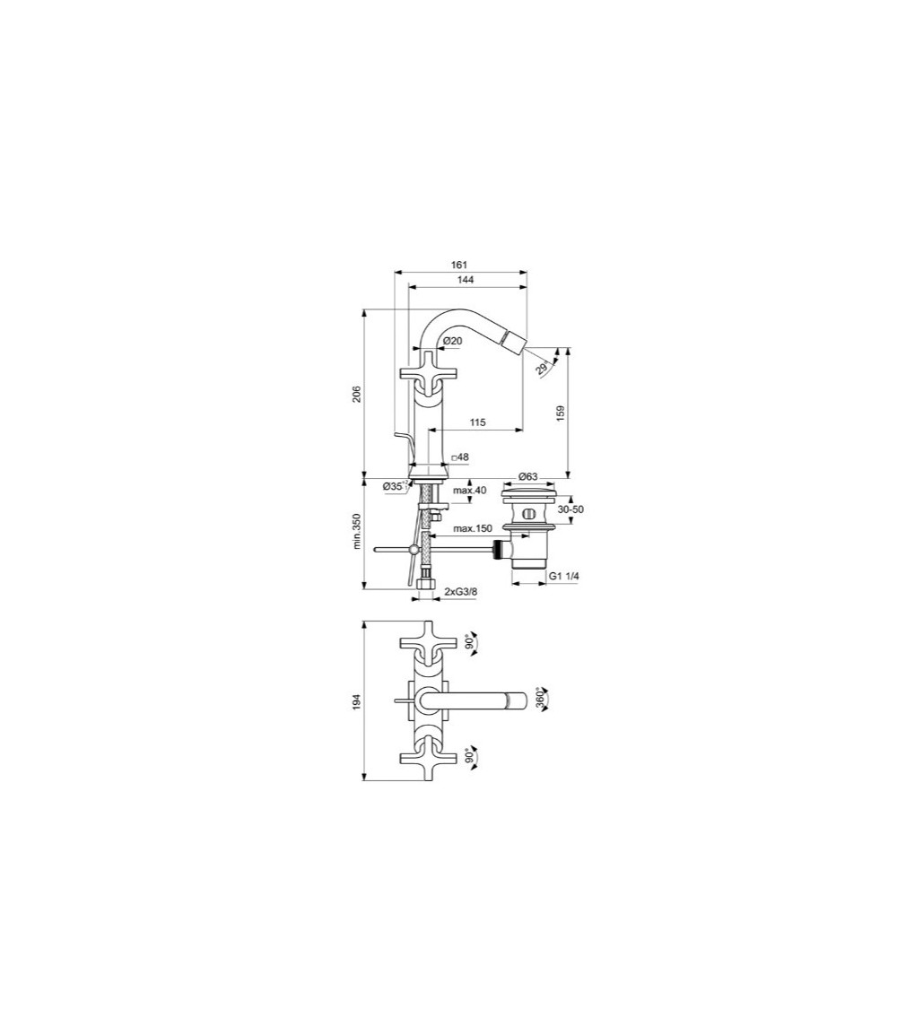 Ideal Standard Joy Neo bide maišytuvas su dugno vožtuvu, BD157, pasirenkama spalva