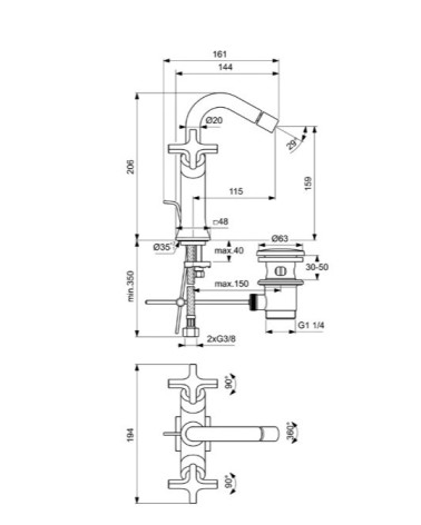 Ideal Standard Joy Neo bide maišytuvas su dugno vožtuvu, BD157, pasirenkama spalva