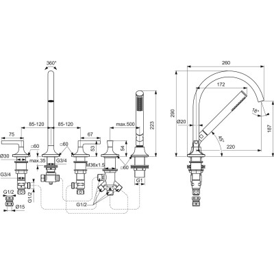 Ideal Standard Joy Neo 5 dalių vonios maišytuvas, BD165, pasirenkama spalva