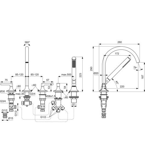 Ideal Standard Joy Neo 5 dalių vonios maišytuvas, BD165, pasirenkama spalva