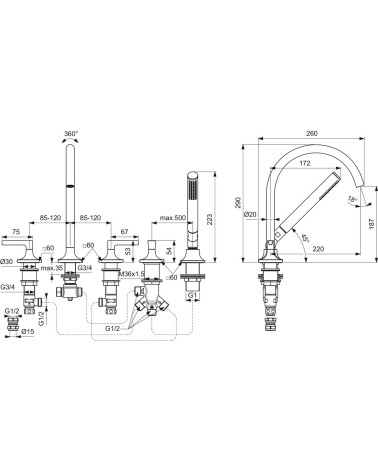 Ideal Standard Joy Neo 5 dalių vonios maišytuvas, BD165, pasirenkama spalva