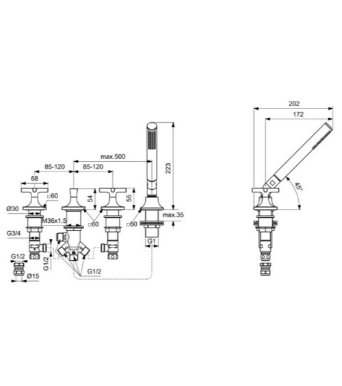 Ideal Standard Joy Neo 4 dalių vonios maišytuvas, BD166, pasirenkama spalva
