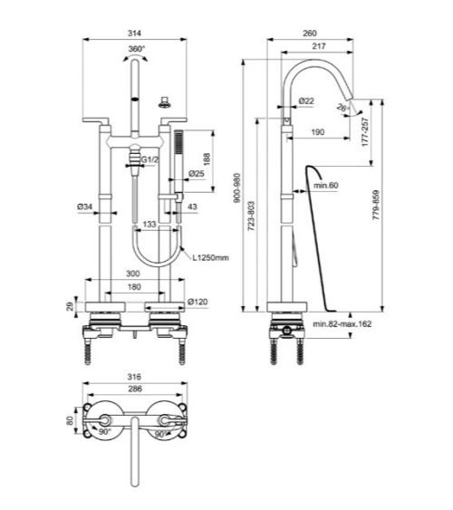 Ideal Standard Joy Neo pastatomas vonios maišytuvas, BD169, pasirenkama spalva
