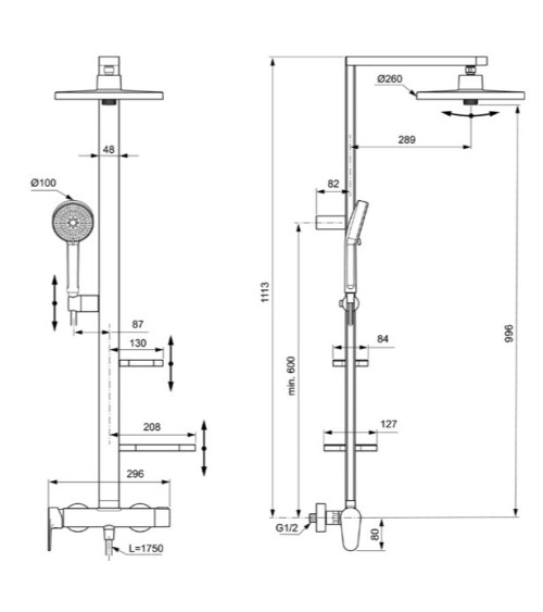 Ideal Standard CERATHERM ALU+ (BD584XG) dušo sistema, pasirinkite spalvą