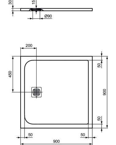 Ideal Standard Ultra Flat S dušo padėklas, 90x90cm, K8215, pasirenkama spalva