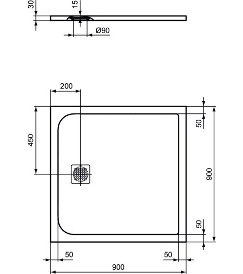 Ideal Standard Ultra Flat S dušo padėklas, 90x90cm, K8215, pasirenkama spalva