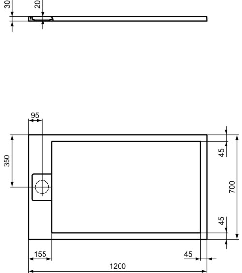 Ideal Standard Ultraflat S i.life dušo padėklas, 120x70cm, T5233, pasirenkama spalva