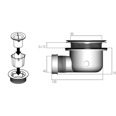 Ideal Standard Ultra Flat S sifonas dušo padėklui, be dangtelio, K9363, pasirenkama spalva