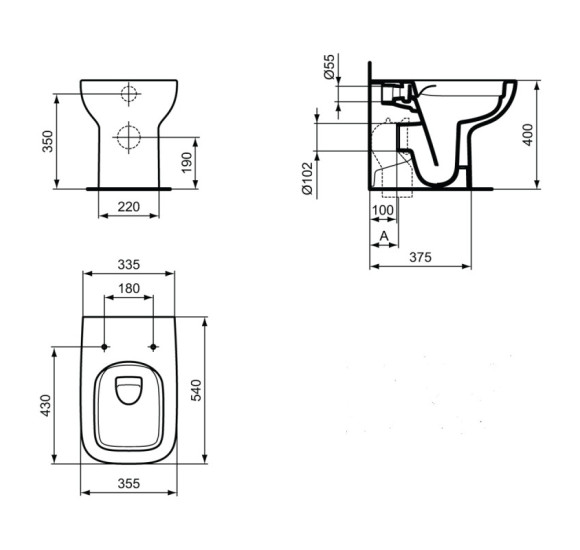 Ideal Standard i.Life A pristatomas klozetas be dangčio