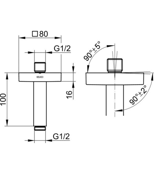 Keuco dušo galvos laikiklis iš lubų, 100mm ilgio, kvadratinė apdaila