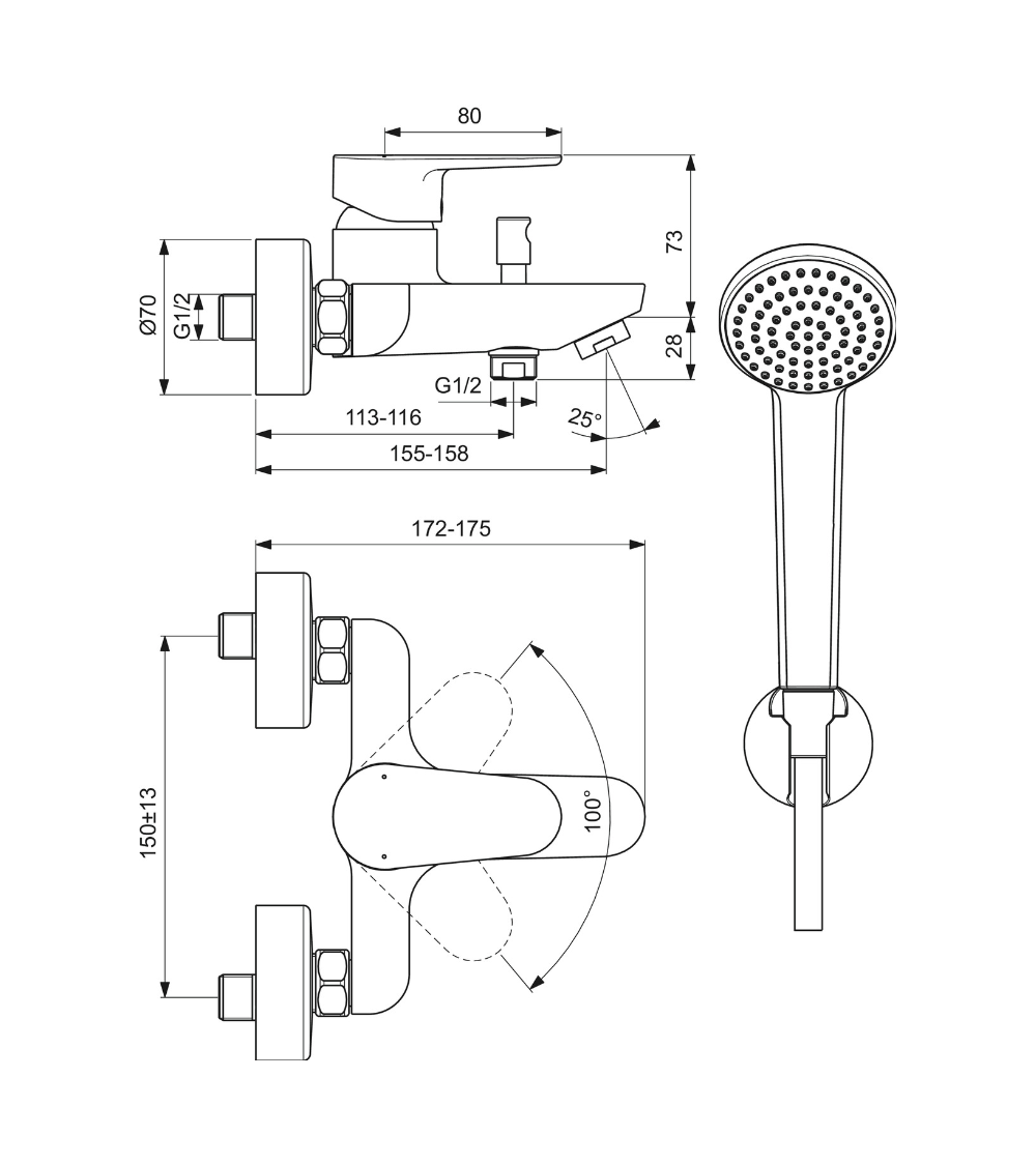Ideal Standard BC706AA vonios maišytuvas su dušelio komplektu, chromo sp.