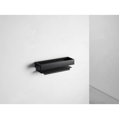 Keuco Edition 11 dušo lentynėlė su  integruotu stiklų valytuvu, juodos matinės spalvos