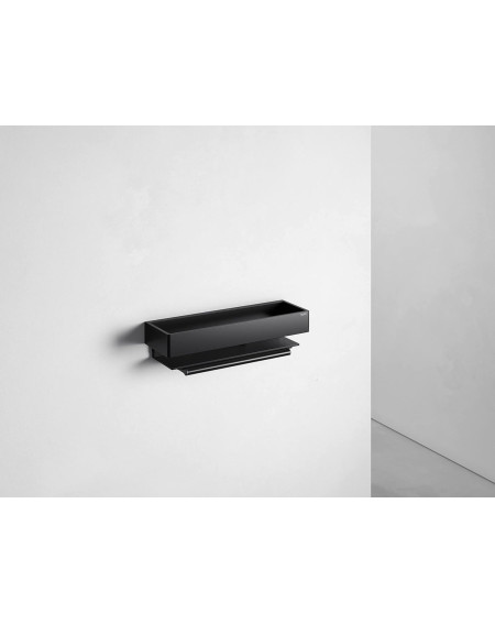 Keuco Edition 11 dušo lentynėlė su  integruotu stiklų valytuvu, juodos matinės spalvos