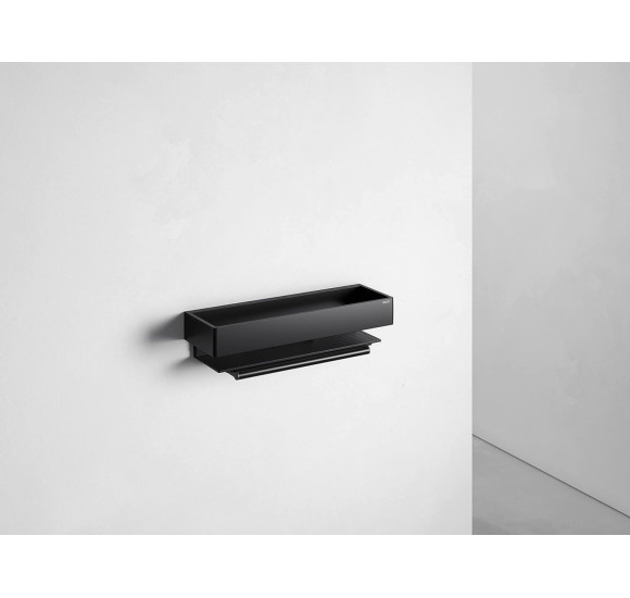 Keuco Edition 11 dušo lentynėlė su  integruotu stiklų valytuvu, juodos matinės spalvos