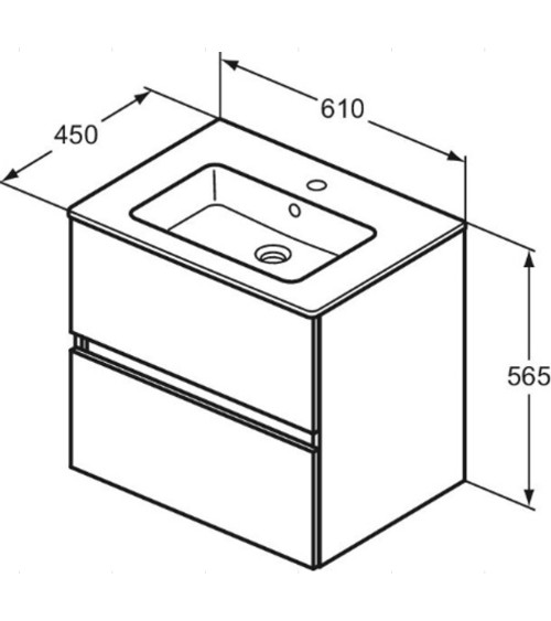 KOMPLEKTAS: Ideal Standard Eurovit pakabinama vonios spintelė su praustuvu 60 cm, 2 stalčiai, soft close uždarymas