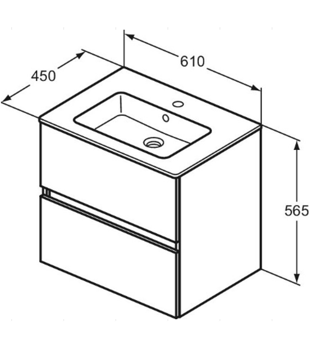 KOMPLEKTAS: Ideal Standard Eurovit pakabinama vonios spintelė su praustuvu 60 cm, 2 stalčiai, soft close uždarymas