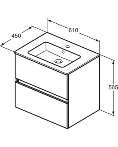 KOMPLEKTAS: Ideal Standard Eurovit pakabinama vonios spintelė su praustuvu 60 cm, 2 stalčiai, soft close uždarymas