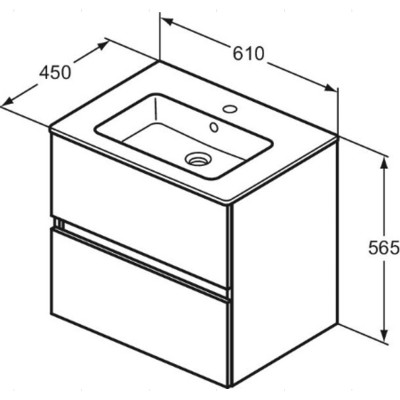 KOMPLEKTAS: Ideal Standard Eurovit pakabinama vonios spintelė su praustuvu 60 cm, 2 stalčiai, soft close uždarymas
