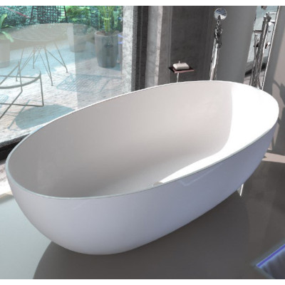 Lieto akmens vonia Inbalia Mykonos, 170x87cm, sifonas su baltu vonios spalvos dangteliu