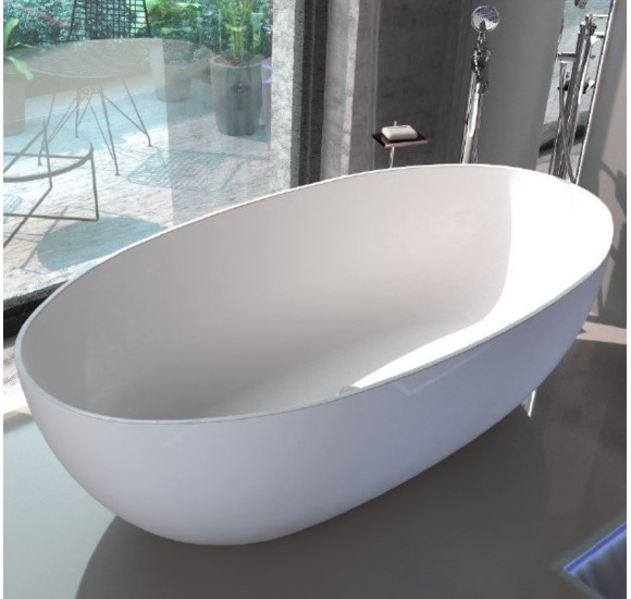 Lieto akmens vonia Inbalia Mykonos, 170x87cm, sifonas su baltu vonios spalvos dangteliu