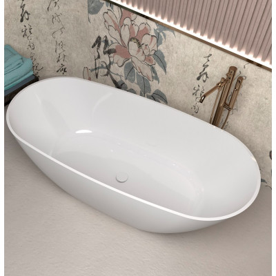 Lieto akmens vonia Inbalia Tulum, 165x75cm, sifonas su baltu vonios spalvos dangteliu