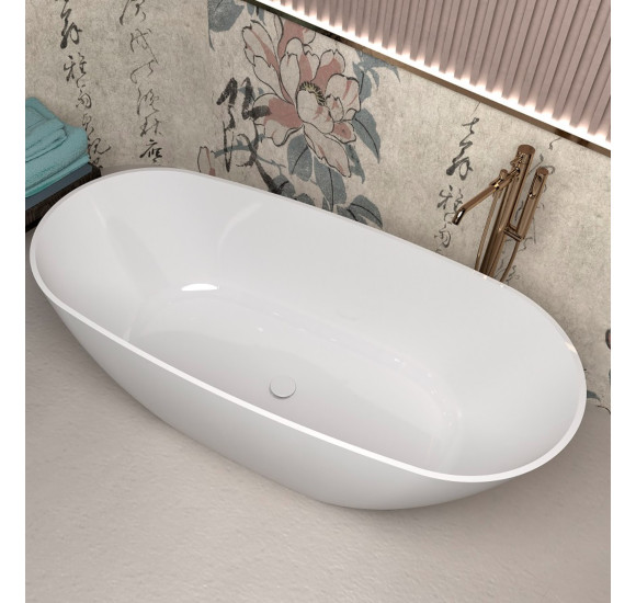 Lieto akmens vonia Inbalia Tulum, 165x75cm, sifonas su baltu vonios spalvos dangteliu