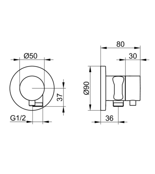 Keuco IXMO 2-jų krypčių diverteris su išvadu iš sienos ir laikikliu dušo žarnai