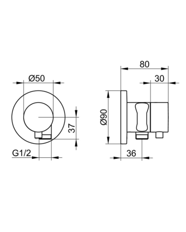 Keuco IXMO 2-jų krypčių diverteris su išvadu iš sienos ir laikikliu dušo žarnai