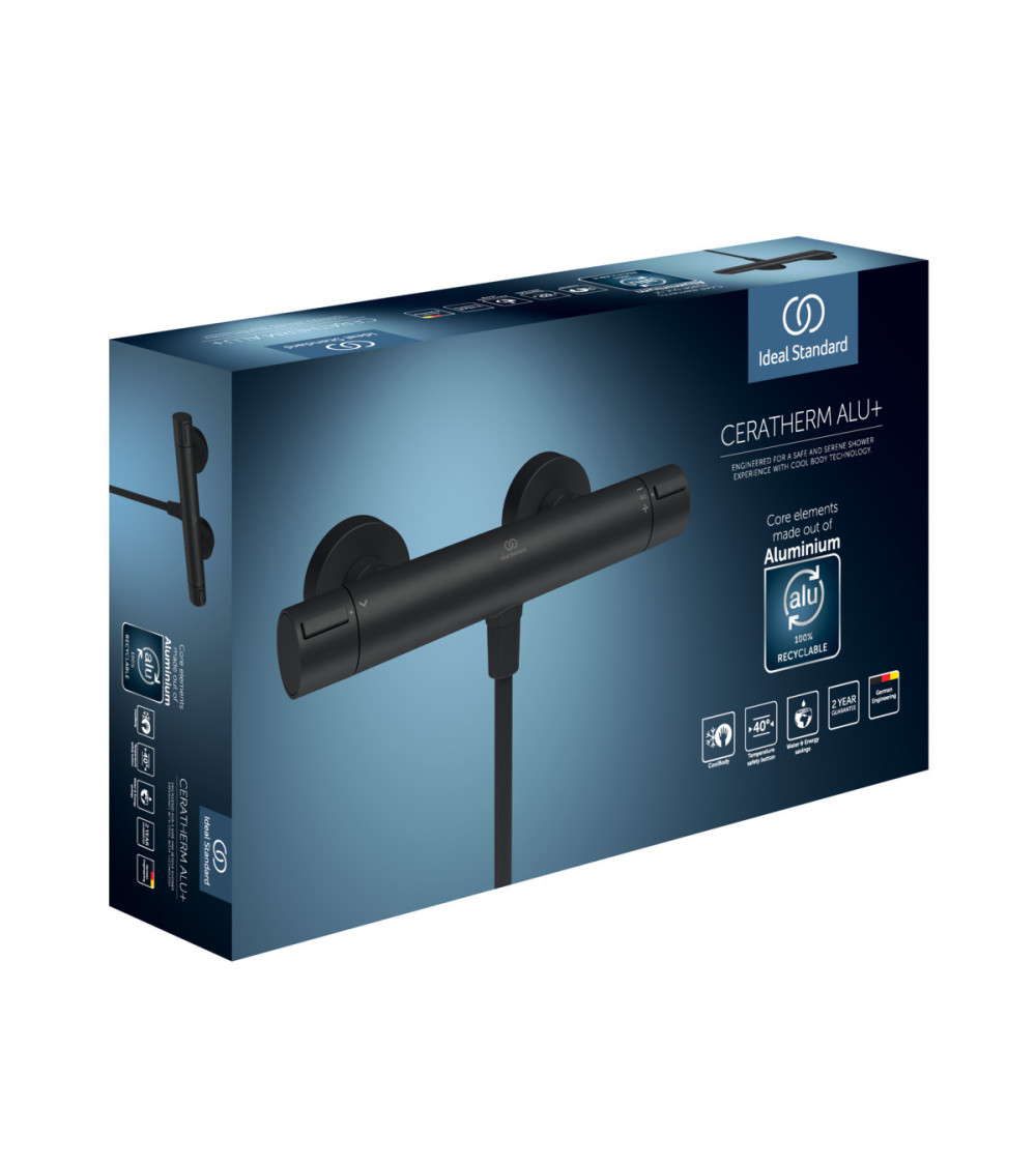 Ideal Standard ALU+ termostatinis dušo maišytuvas, matinė juoda