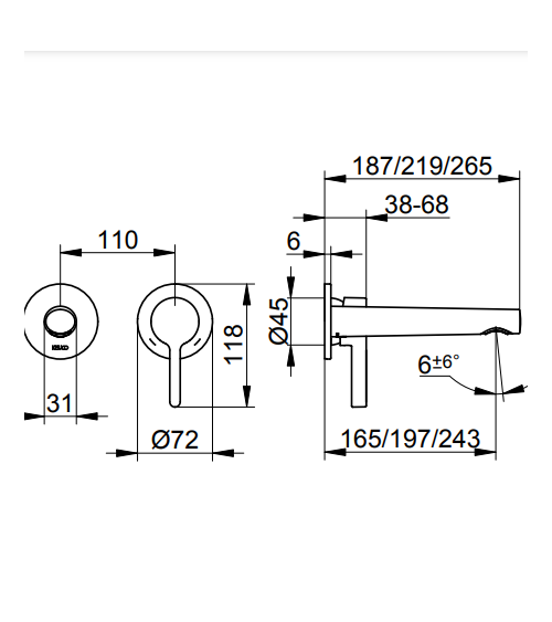 Keuco Edition 400 sieninis praustuvo maišytuvas 187 mm, pasirinkite spalvą