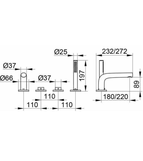 Keuco Edition 400 4-ių dalių vonios maišytuvas 232 mm, pasirinkite spalvą